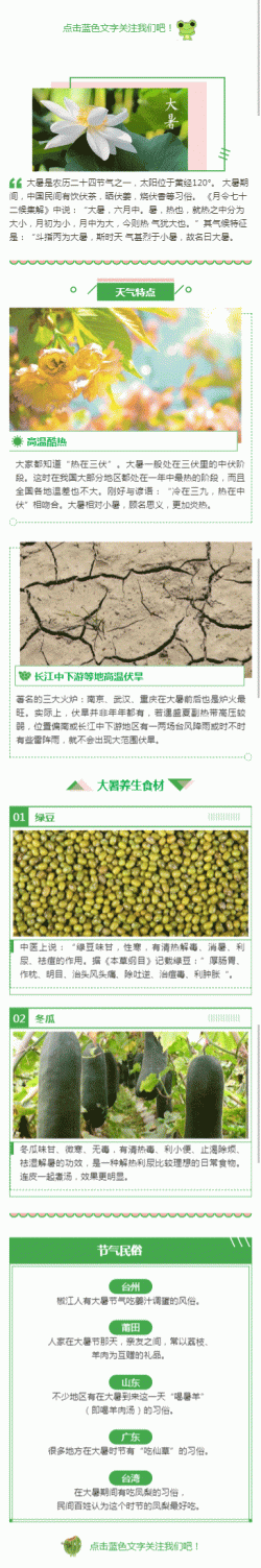 大暑农历二十四节气之一中国传统节日风格模板绿色图文消息模板