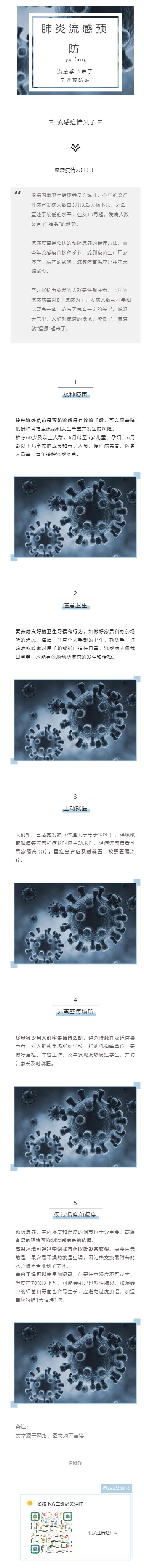 肺炎流感预防武汉新型冠状病毒微信公众号模板推送图文素材